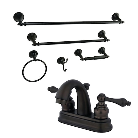 Kingston Brass KBK5615AL 4" Bathroom Faucet W/ 5-Piece Bathroom Hardware Combo, Bronze KBK5615AL